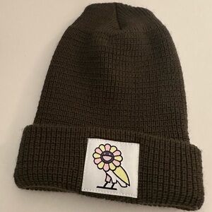 OVO X Myrakami Collab Olive Green Beanie with Flower Patch